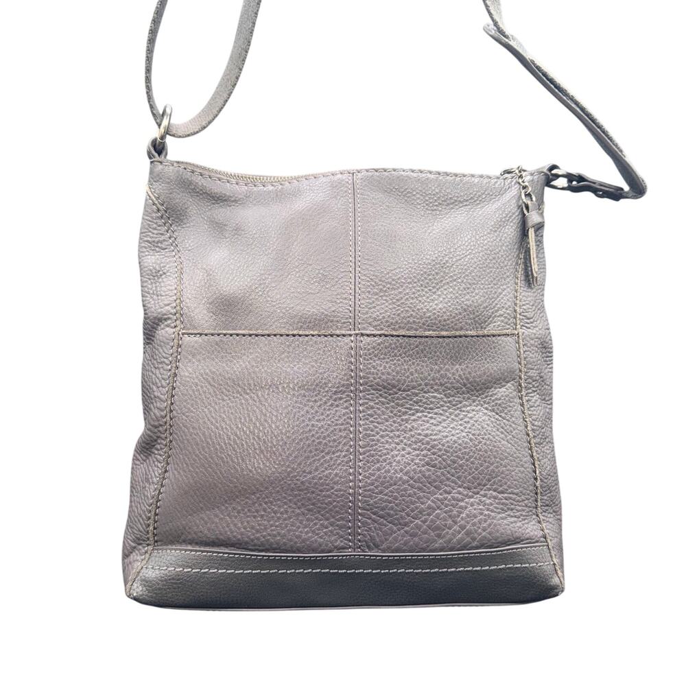 The Sak Gray Leather Crossbody Bag Adjustable Strap Patchwork Boho Purse